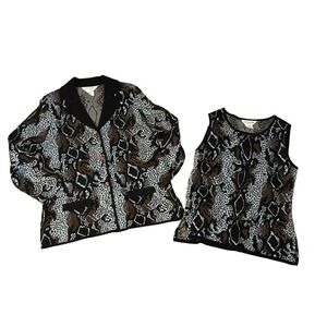 Misook Blue Black Jacket Tank Set Size Medium Knit reptile animal print blazer